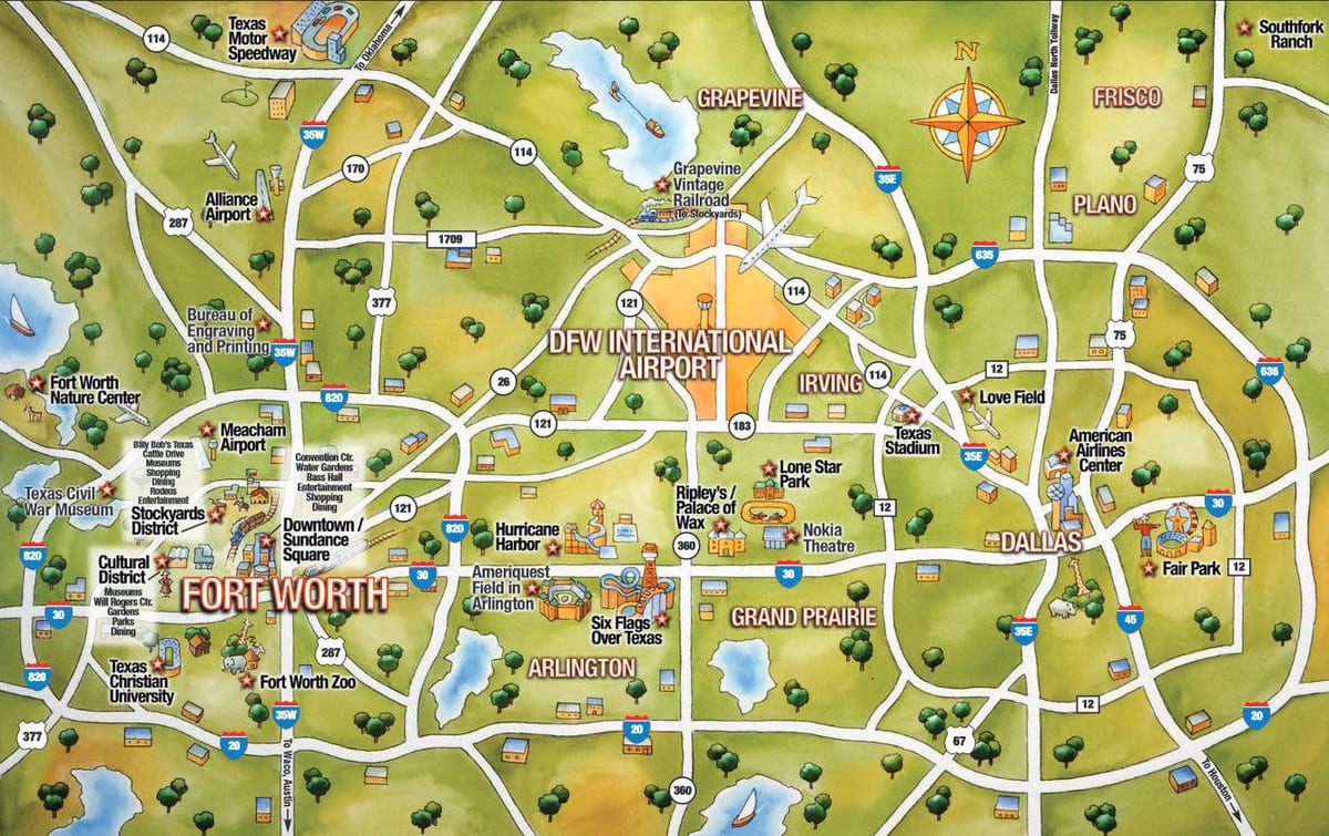 DFW องเมืองบนแผนที่