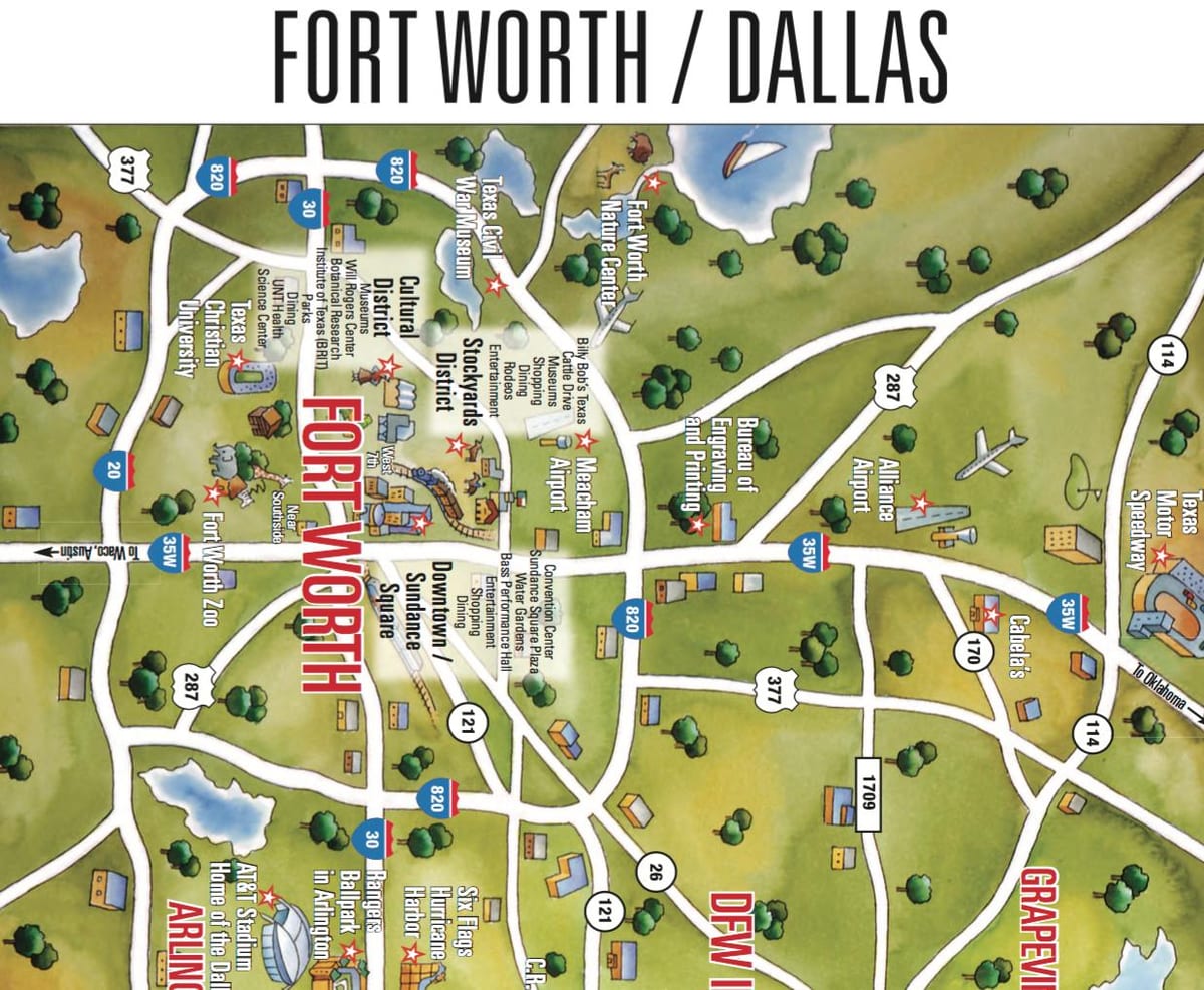 แผนที่ของ Dallas ป้องคุ้มค่าพื้นที่