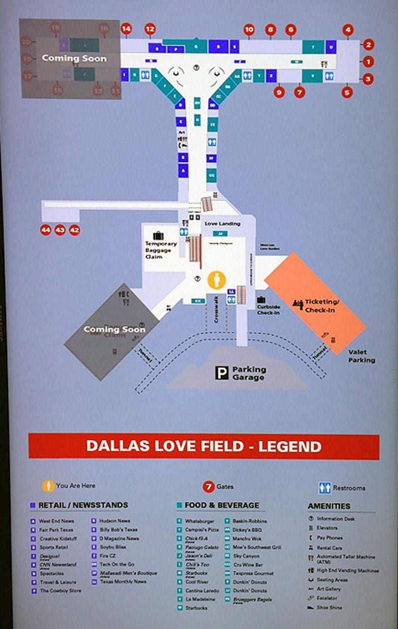 Dallas รักสนามบินแผนที่