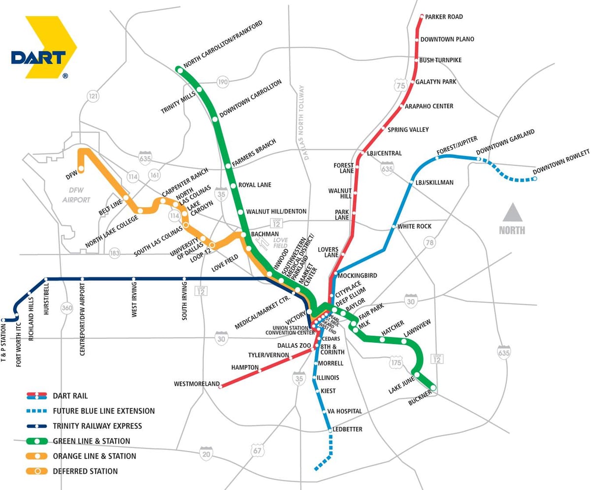 Dallas พื้นที่เร่งว่างเดินทางบนแผนที่