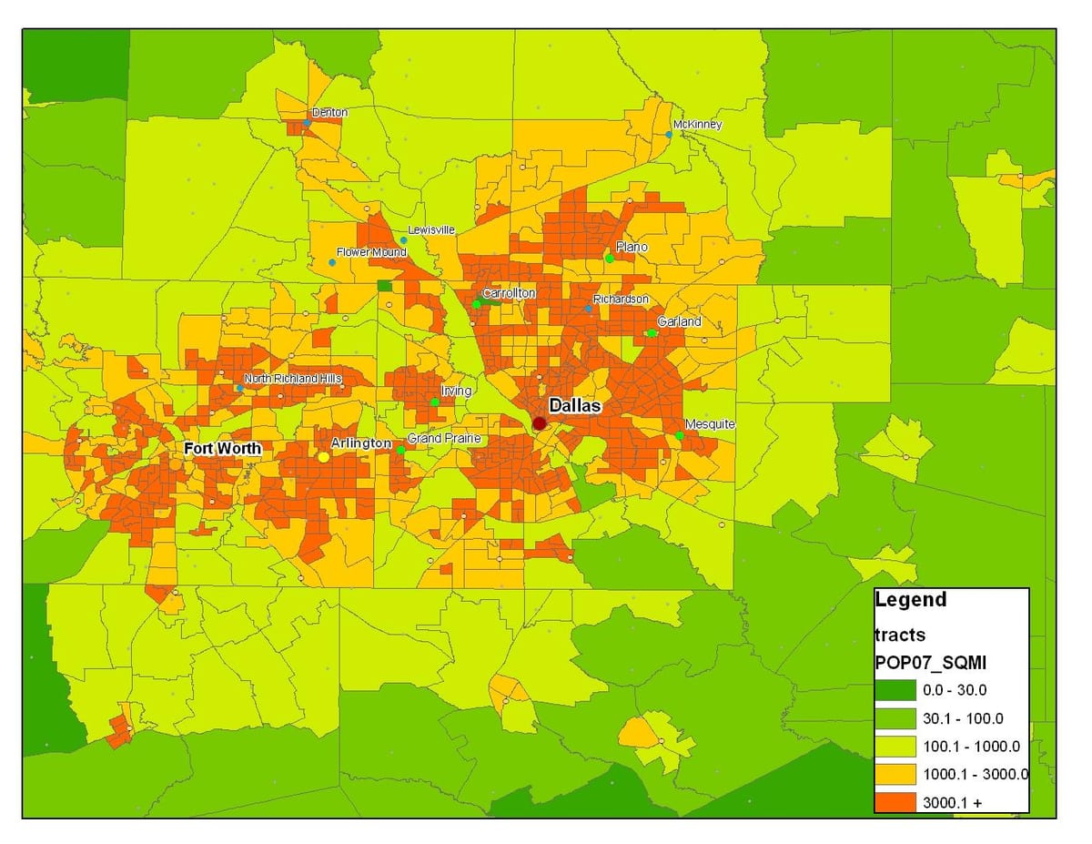 แผนที่ของ Dallas metroplex