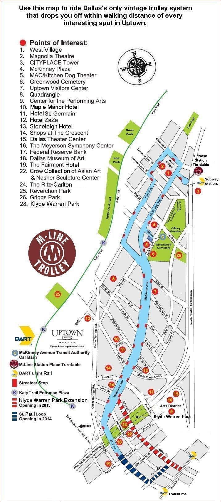 แผนที่ของ Dallas trolley
