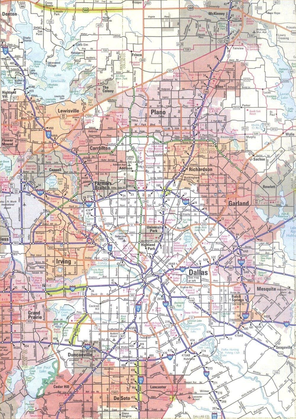 แผนที่ของ Dallas เท็กซัสพื้นที่