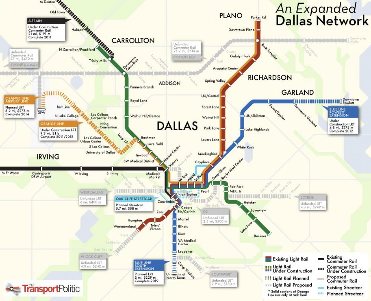 Dallas รถไฟของระบบนแผนที่