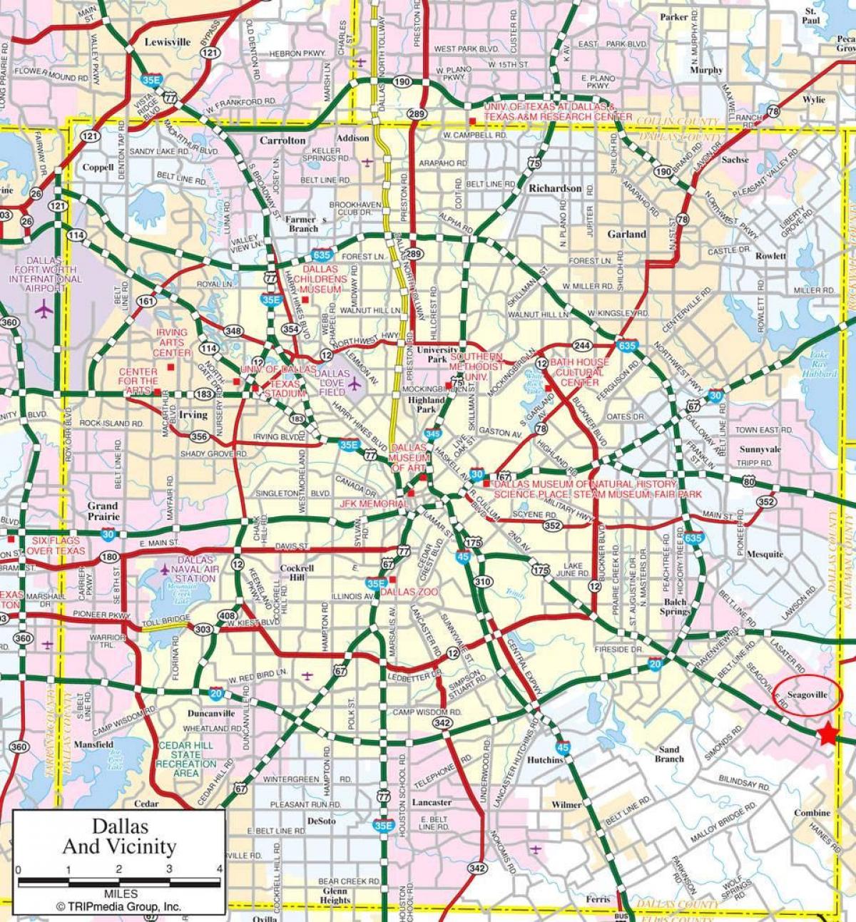 แผนที่ของ Dallas หมู่บ้านย่านชานเมืองต่าง