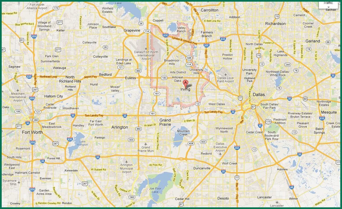 แผนที่ของ DFW พื้นที่