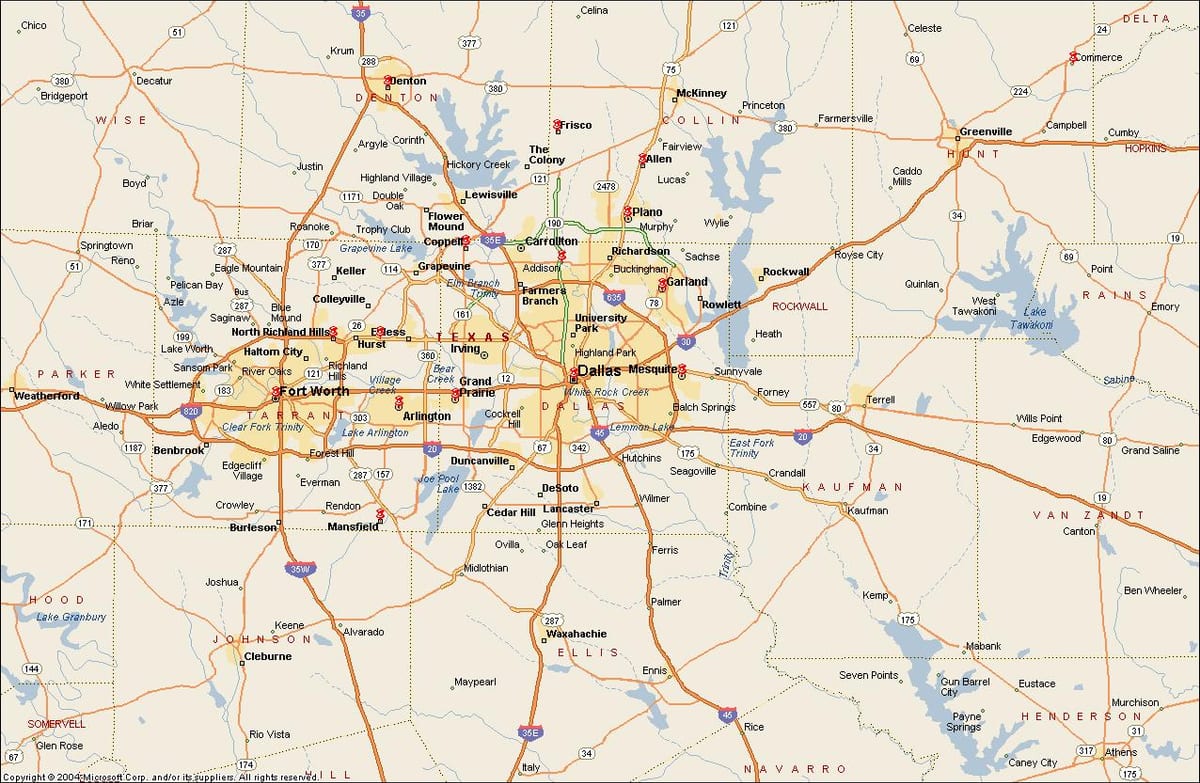 Dallas ป้องคุ้มค่า metroplex แผนที่