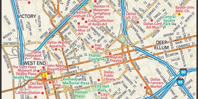 แผนที่ของเมือง Dallas นบนถนน