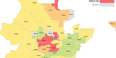 รหัสไปรษณีย์บนแผนที่ของ Dallas