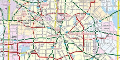 แผนที่ของ Dallas หมู่บ้านย่านชานเมืองต่าง