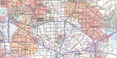 แผนที่ของ Dallas เท็กซัสพื้นที่